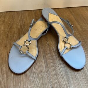 Talbots Pale Blue Leather Flat Sandals w/ Silver Ring Accent Size 9